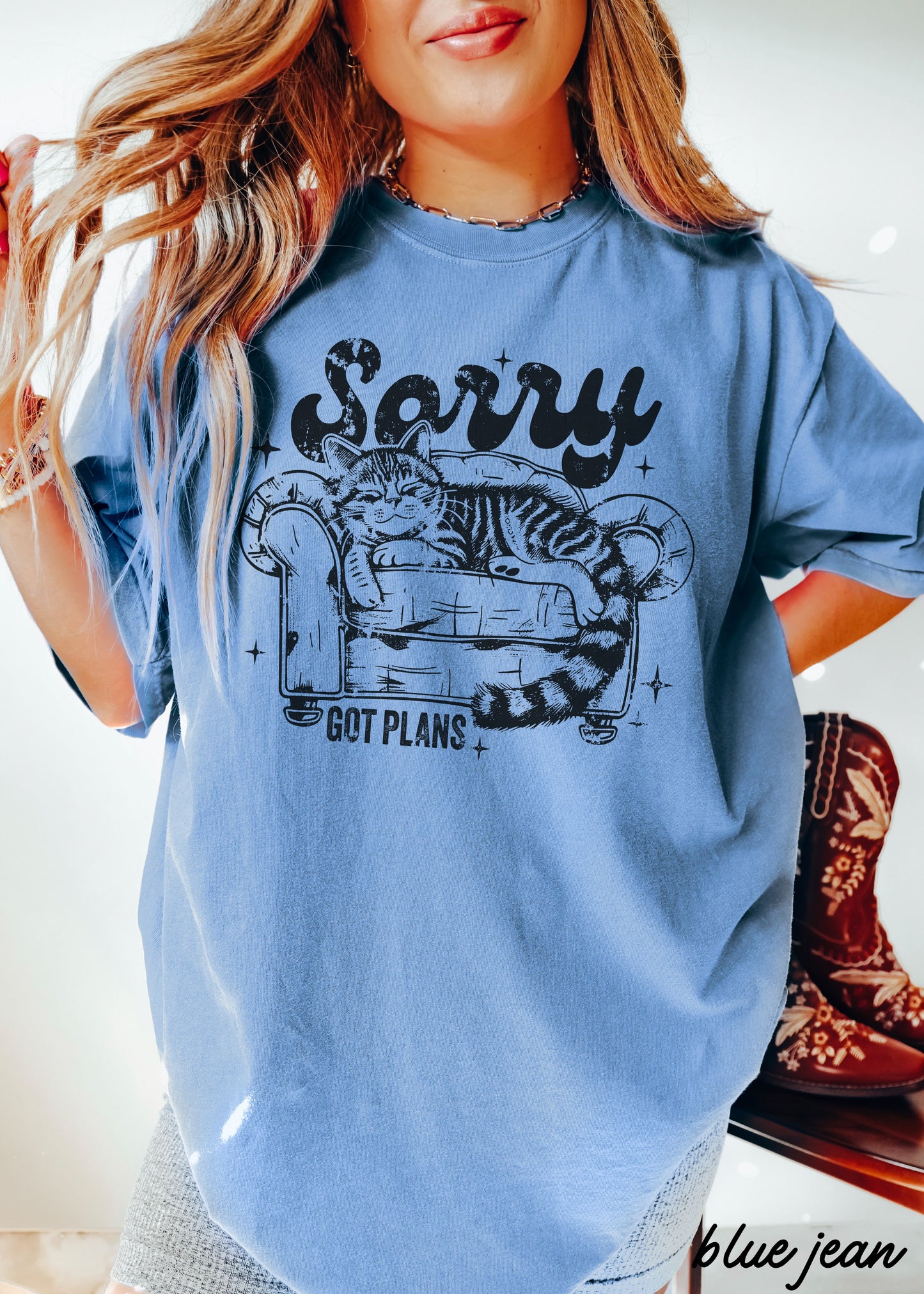 PRE-ORDER: Sorry I've Got Plans Cat Tee *11 Colors (S-3X)