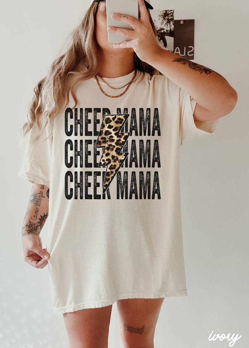 Pre-Order: Cheer Mama Leopard Bolt Tee *14 Colors (S-3X)