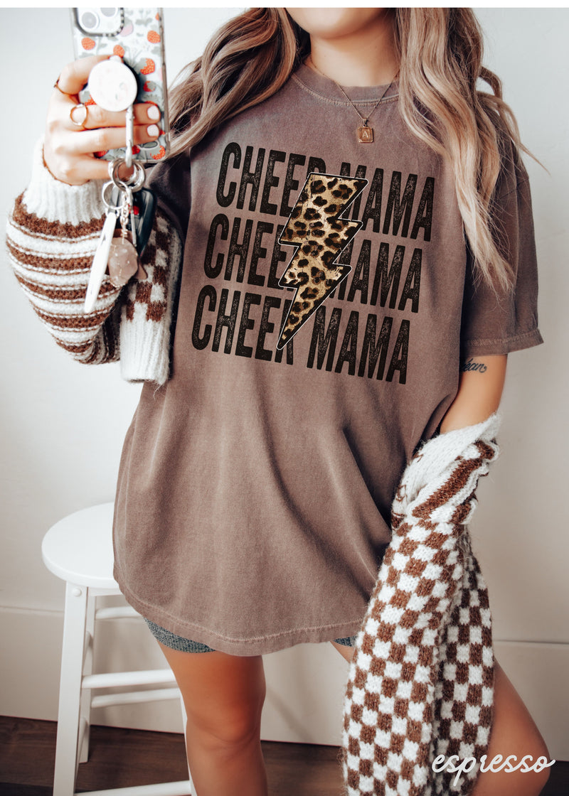 Pre-Order: Cheer Mama Leopard Bolt Tee *14 Colors (S-3X)