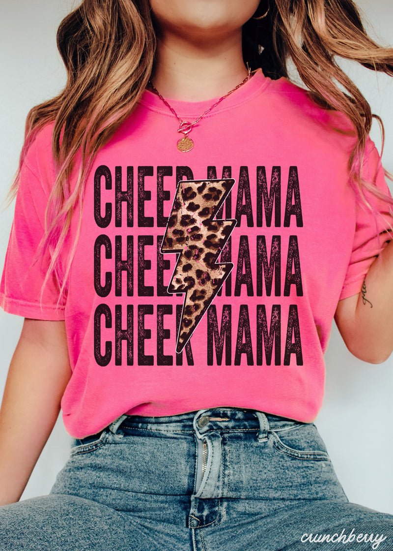 Pre-Order: Cheer Mama Leopard Bolt Tee *14 Colors (S-3X)