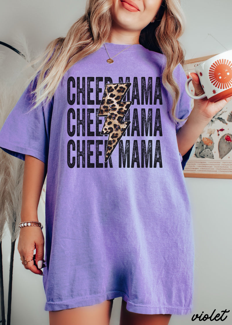 Pre-Order: Cheer Mama Leopard Bolt Tee *14 Colors (S-3X)