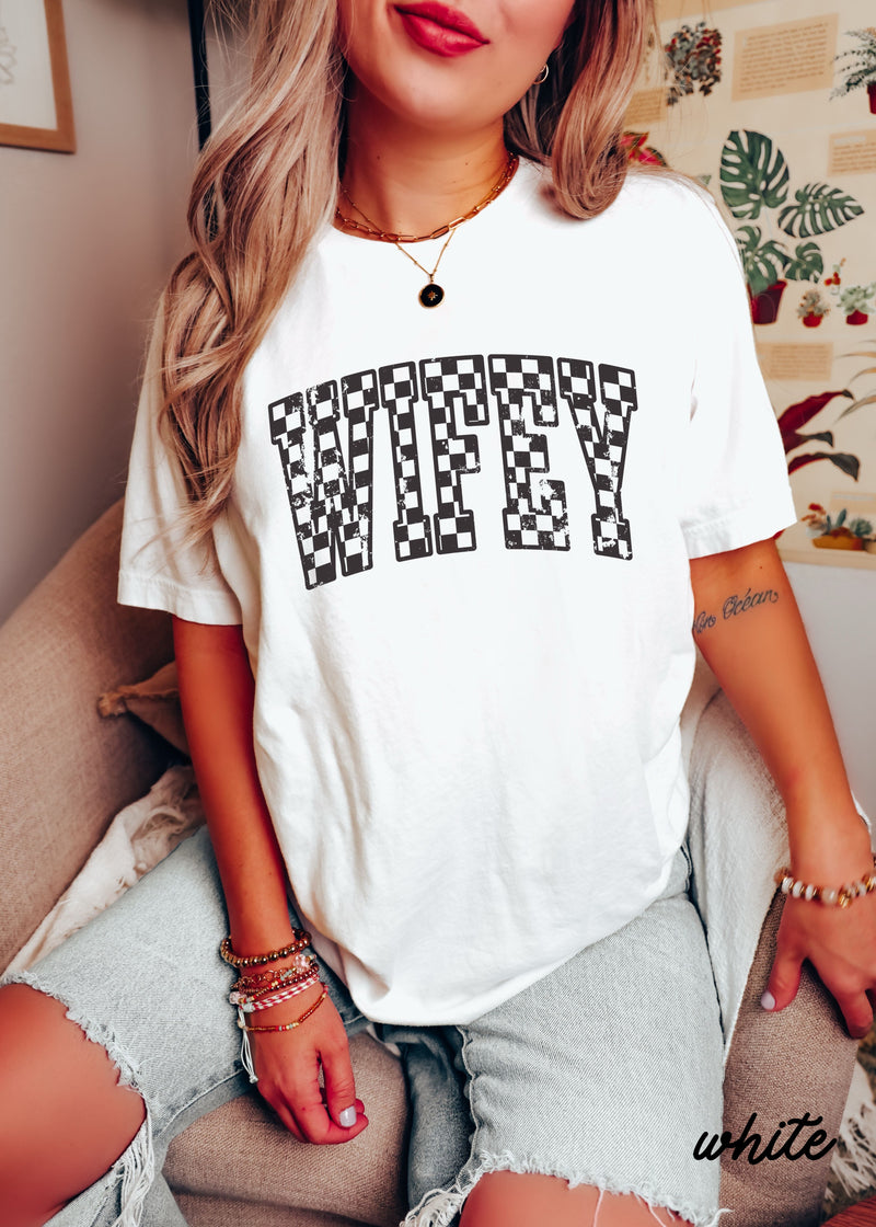 Pre-Order: Wifey Checkered Tee *12 Colors (S-3X)