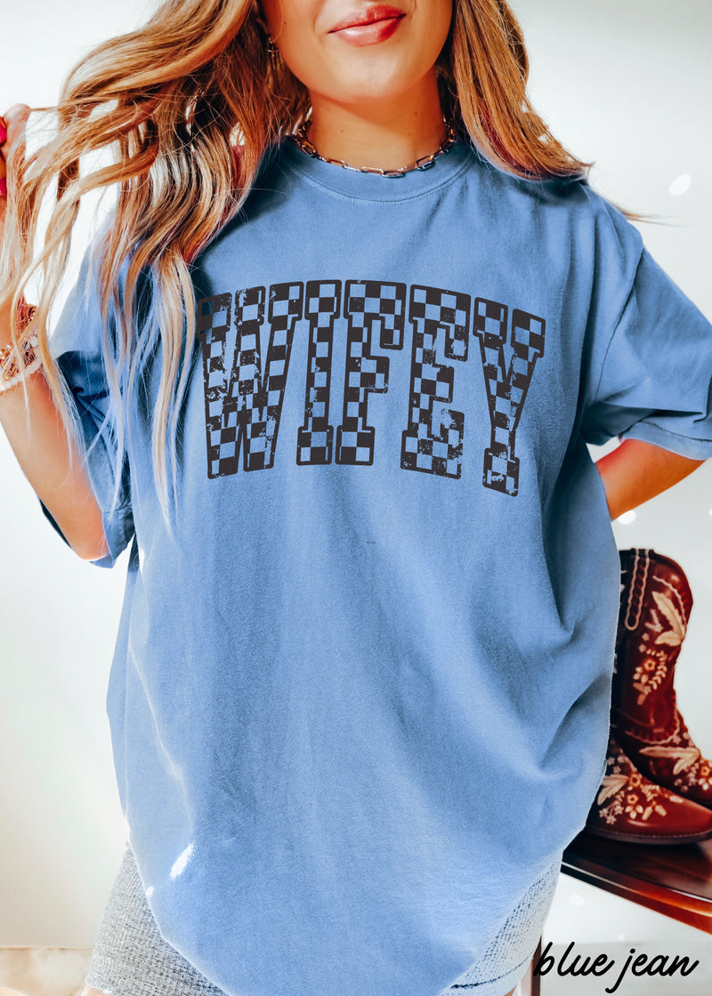 Pre-Order: Wifey Checkered Tee *12 Colors (S-3X)