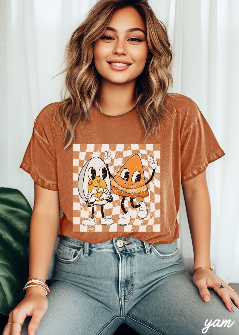 *Checkered Egg & Pie Tee *6 Colors (S-3X)