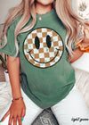 *Fall Checkered Happy Face Tee *6 Colors (S-3X)