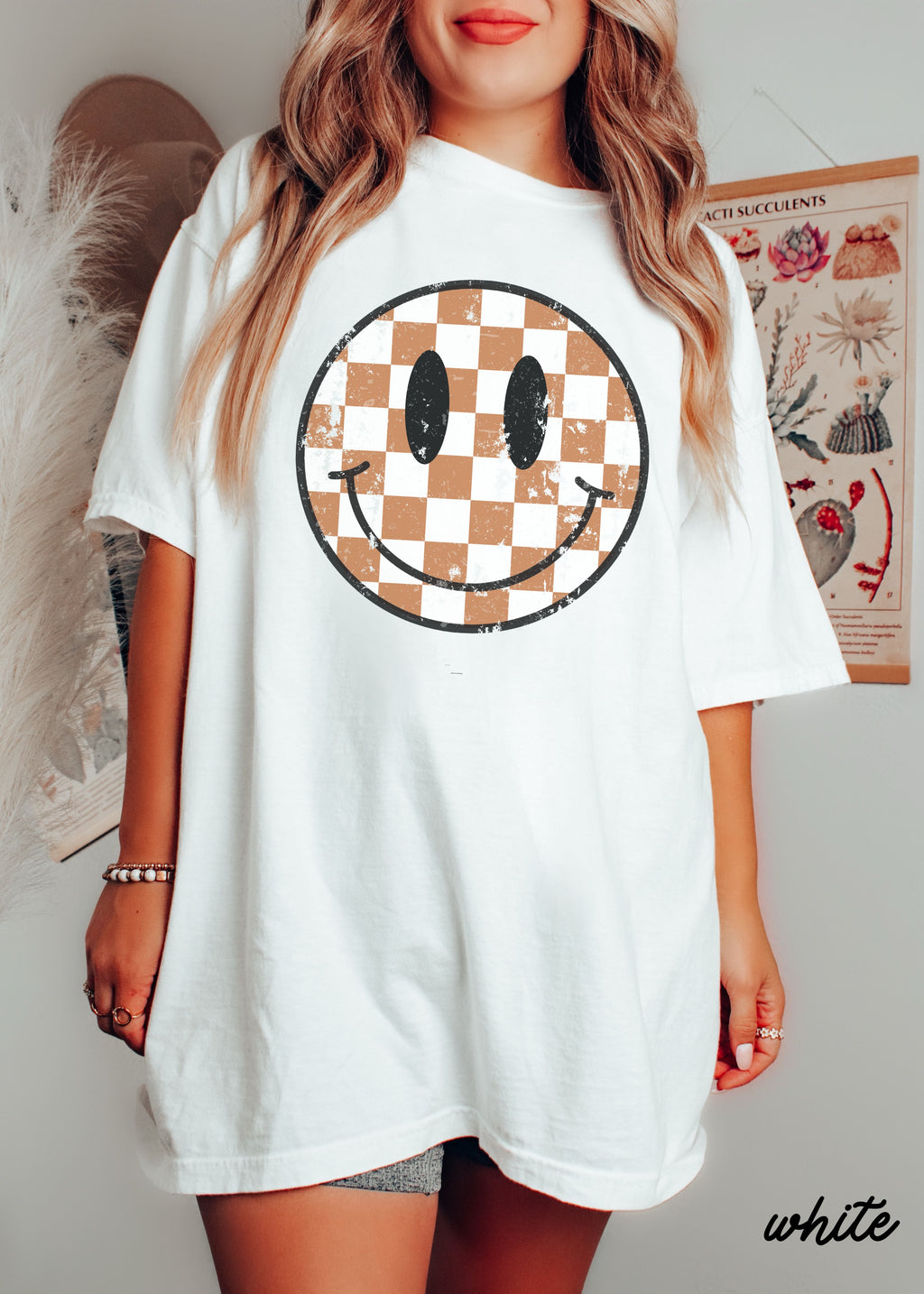 *Fall Checkered Happy Face Tee *6 Colors (S-3X)