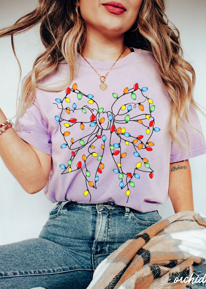 *Christmas Lights Coquette Tee *12 Colors (S-3X)