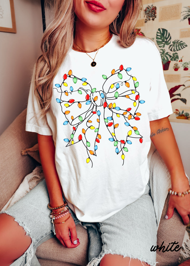 *Christmas Lights Coquette Tee *12 Colors (S-3X)