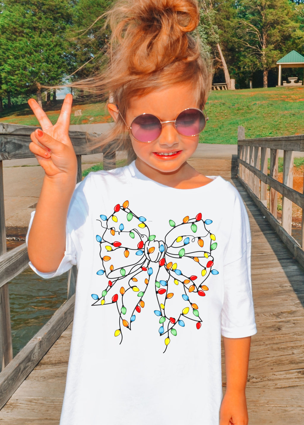 *YOUTH Christmas Lights Coquette Tee *3 Colors (S-3X)