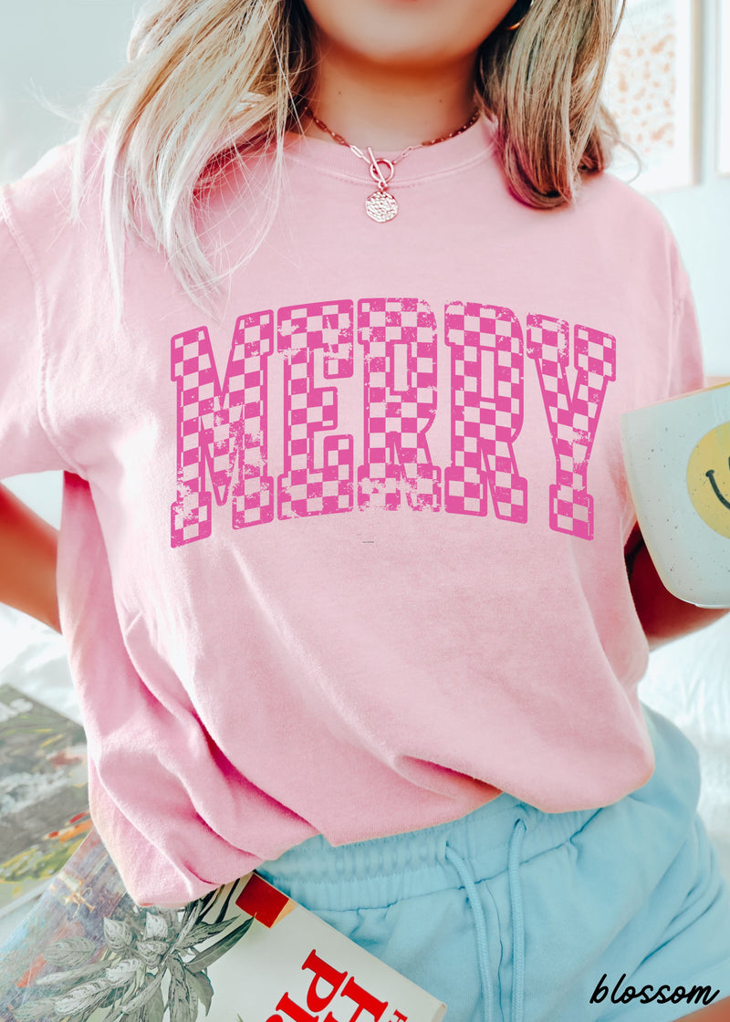 Pre-Order: Checkered Merry Tee *10 Colors (S-3X)