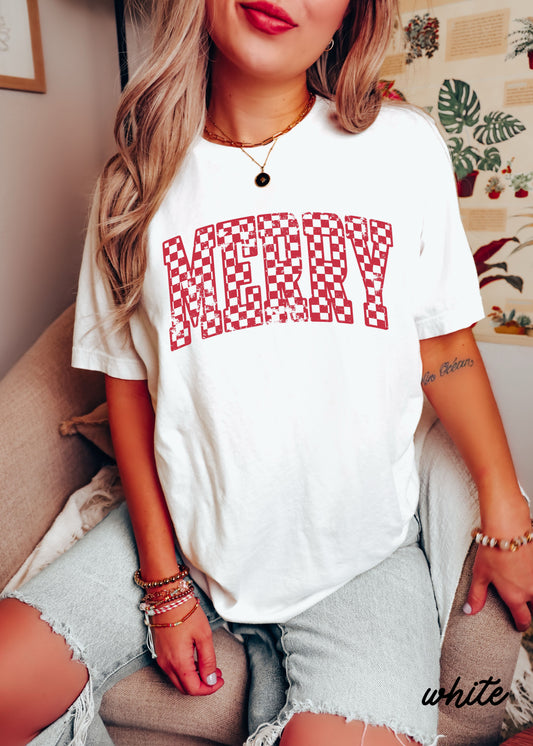 Pre-Order: Checkered Merry Tee *10 Colors (S-3X)