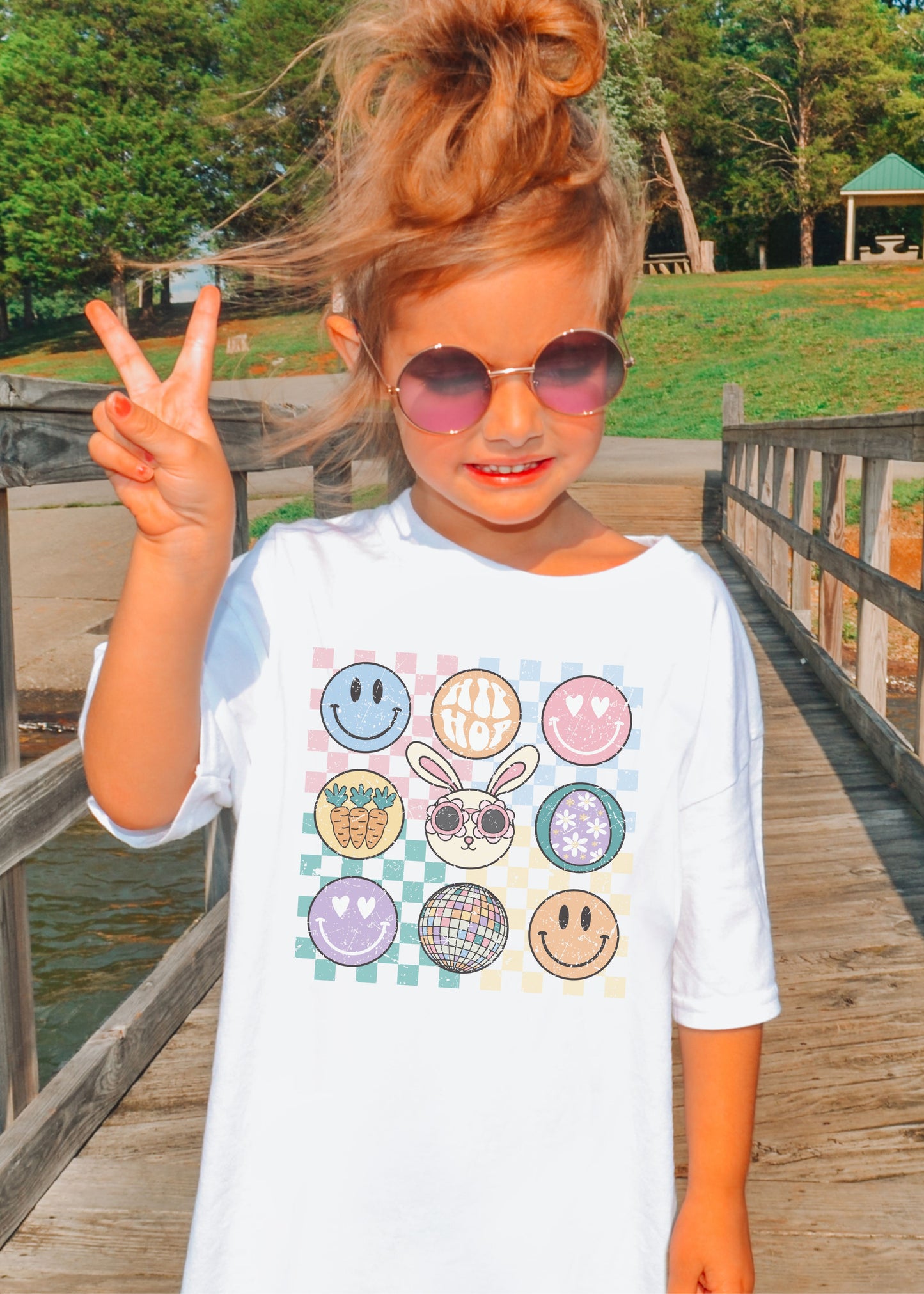 YOUTH Checkered Retro Easter Comfort Colors Tee *7 Colors (S-3X