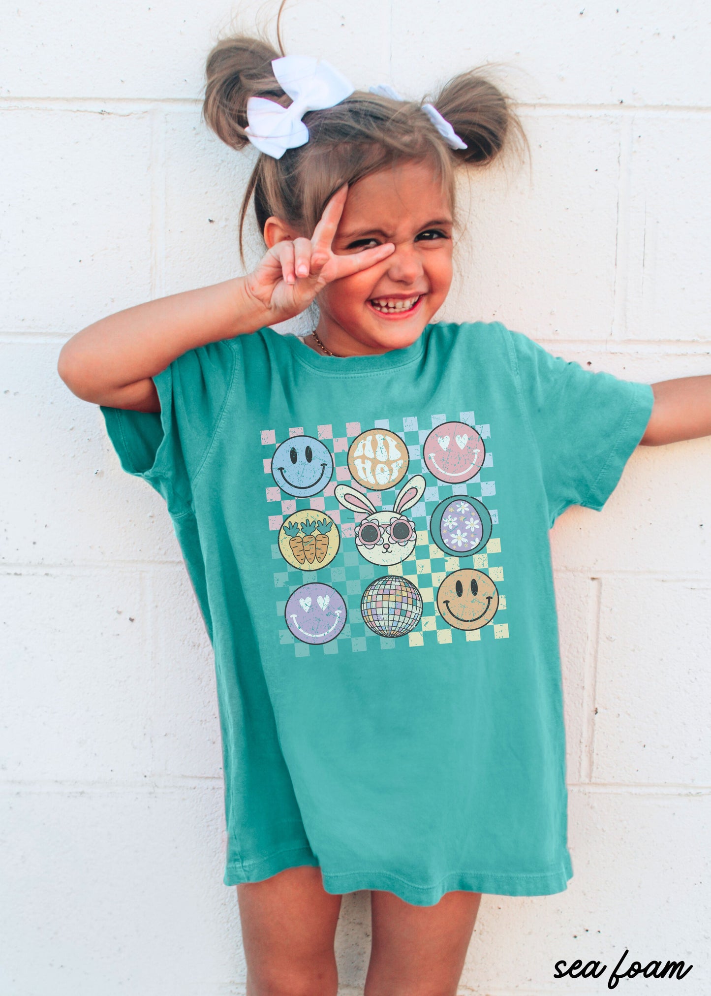 YOUTH Checkered Retro Easter Comfort Colors Tee *7 Colors (S-3X