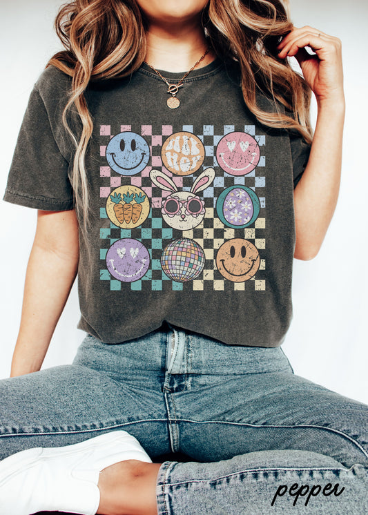 Checkered Retro Easter Comfort Colors Tee *9 Colors (S-3X)
