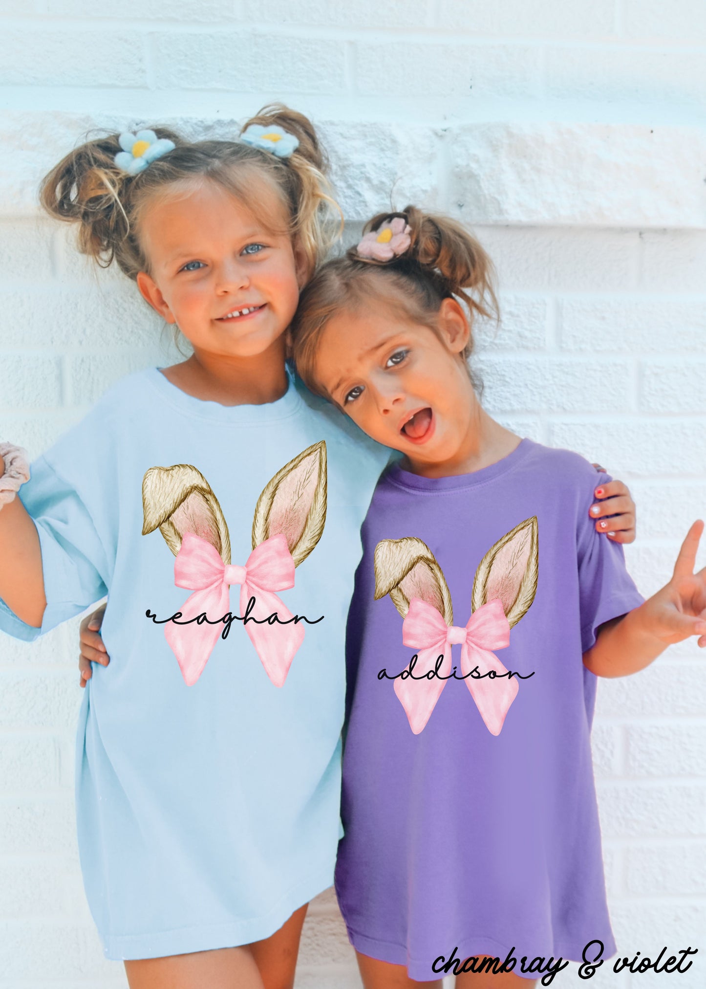 Personalized YOUTH Coquette Bunny Ears Comfort Colors Tee *7 Colors (S-3X)