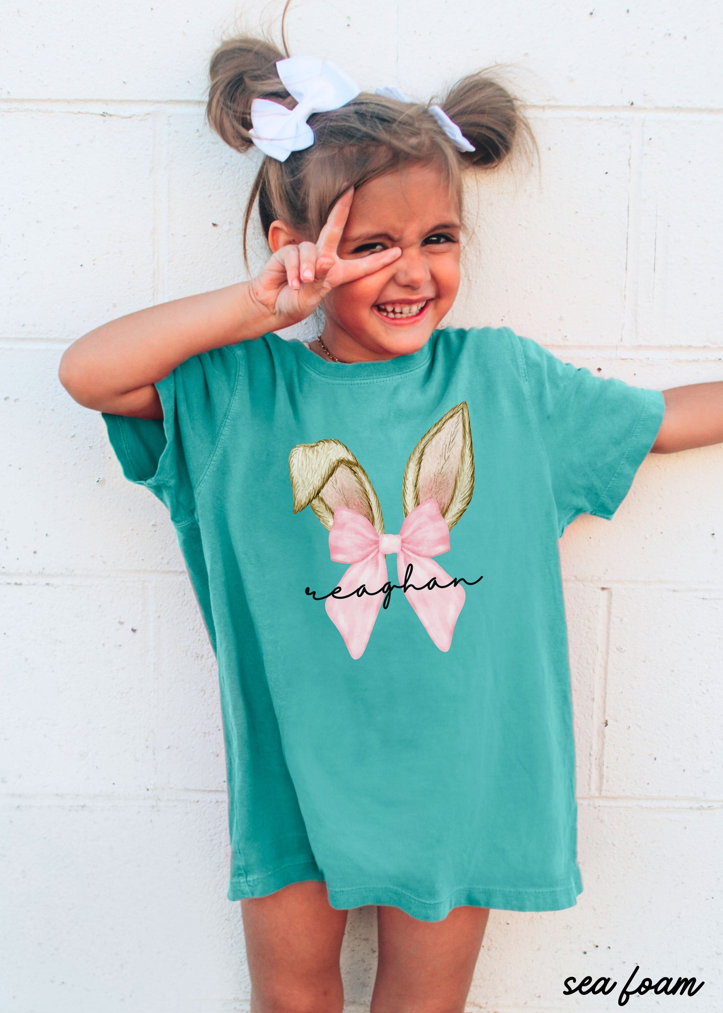 Personalized YOUTH Coquette Bunny Ears Comfort Colors Tee *7 Colors (S-3X)