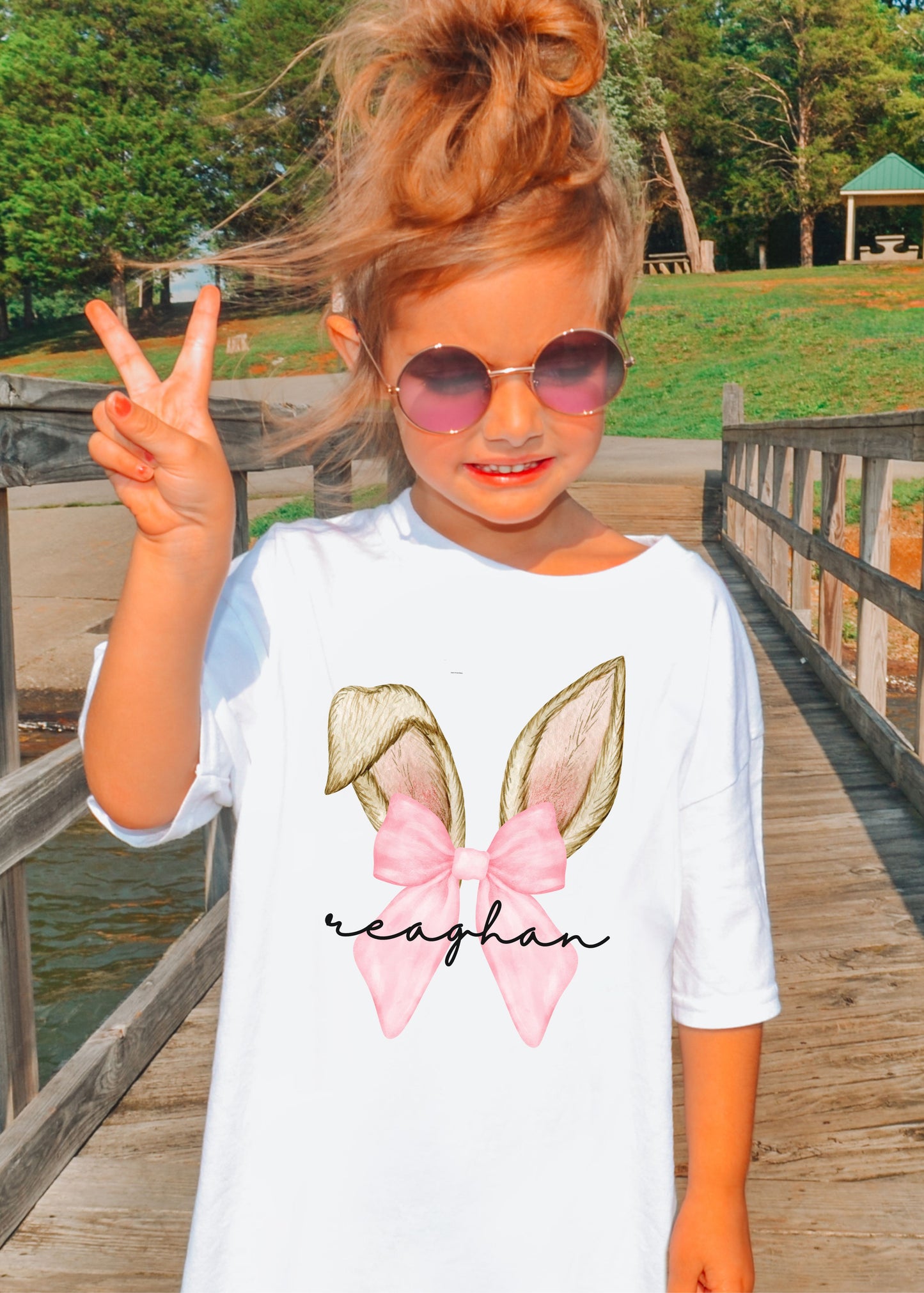 Personalized YOUTH Coquette Bunny Ears Comfort Colors Tee *7 Colors (S-3X)