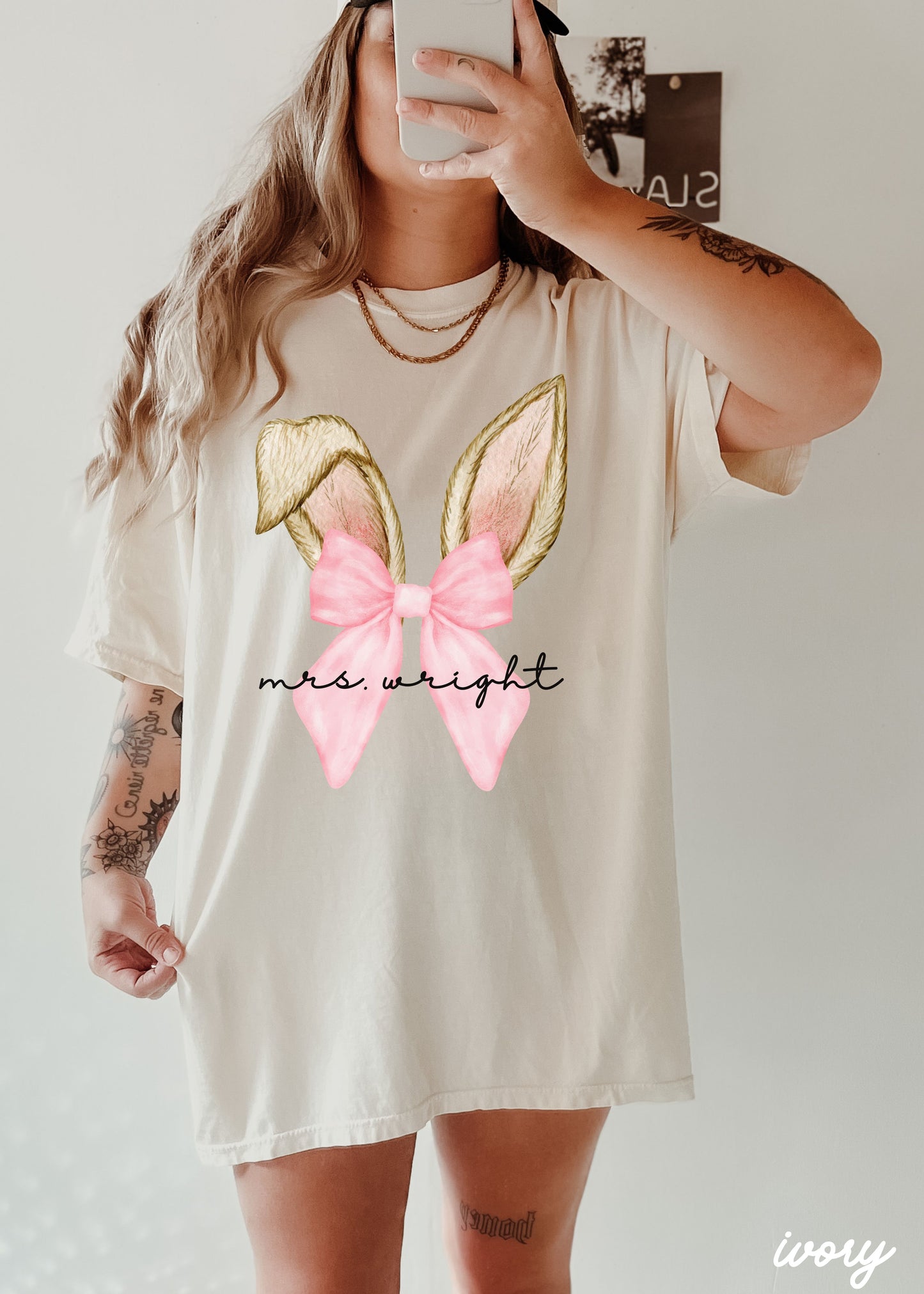 Personalized Coquette Bunny Ears Comfort Colors Tee *10 Colors (S-3X)