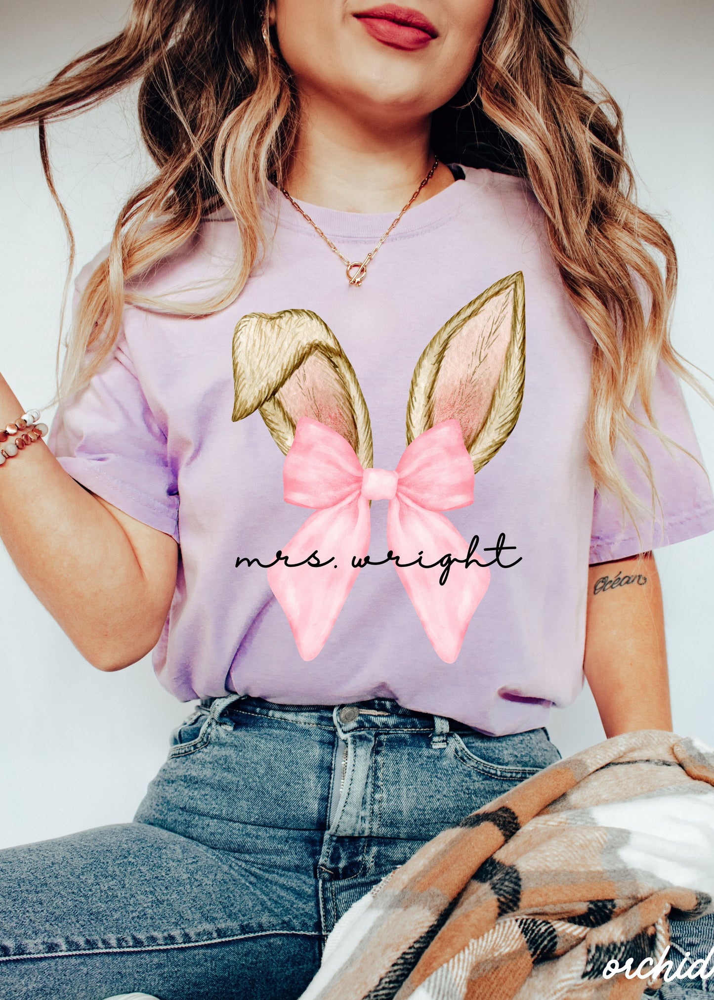 Personalized Coquette Bunny Ears Comfort Colors Tee *10 Colors (S-3X)