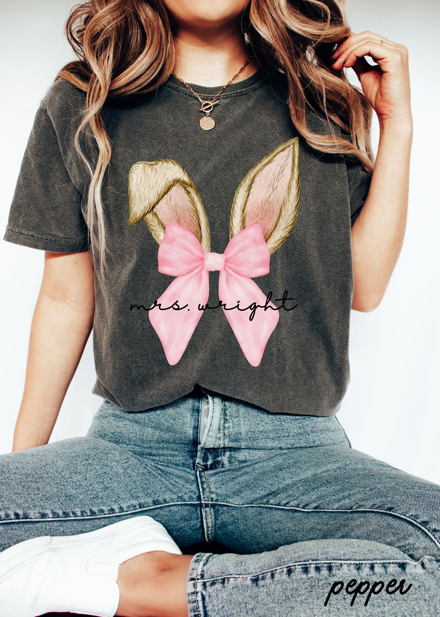 Personalized Coquette Bunny Ears Comfort Colors Tee *10 Colors (S-3X)