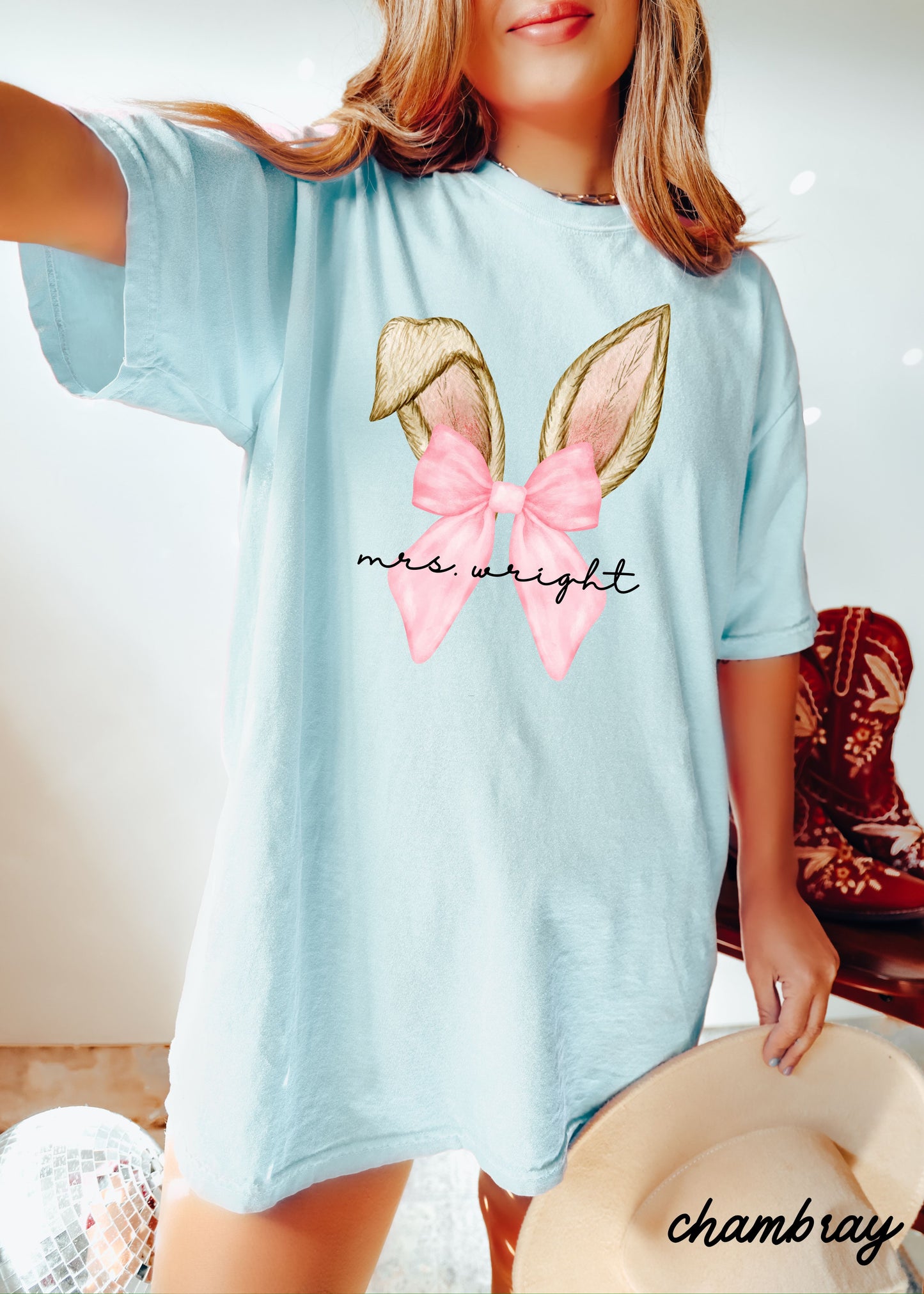 Personalized Coquette Bunny Ears Comfort Colors Tee *10 Colors (S-3X)