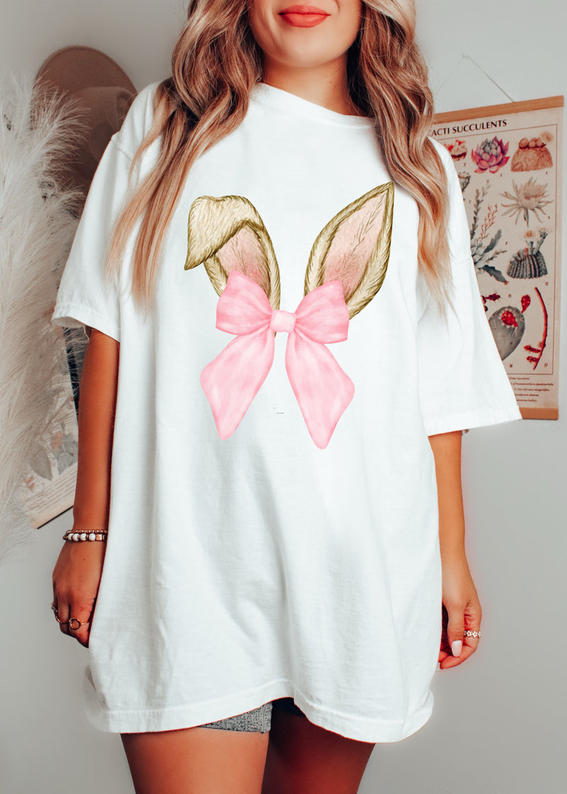 No Name Coquette Bunny Ears Comfort Colors Tee *10 Colors (S-3X)