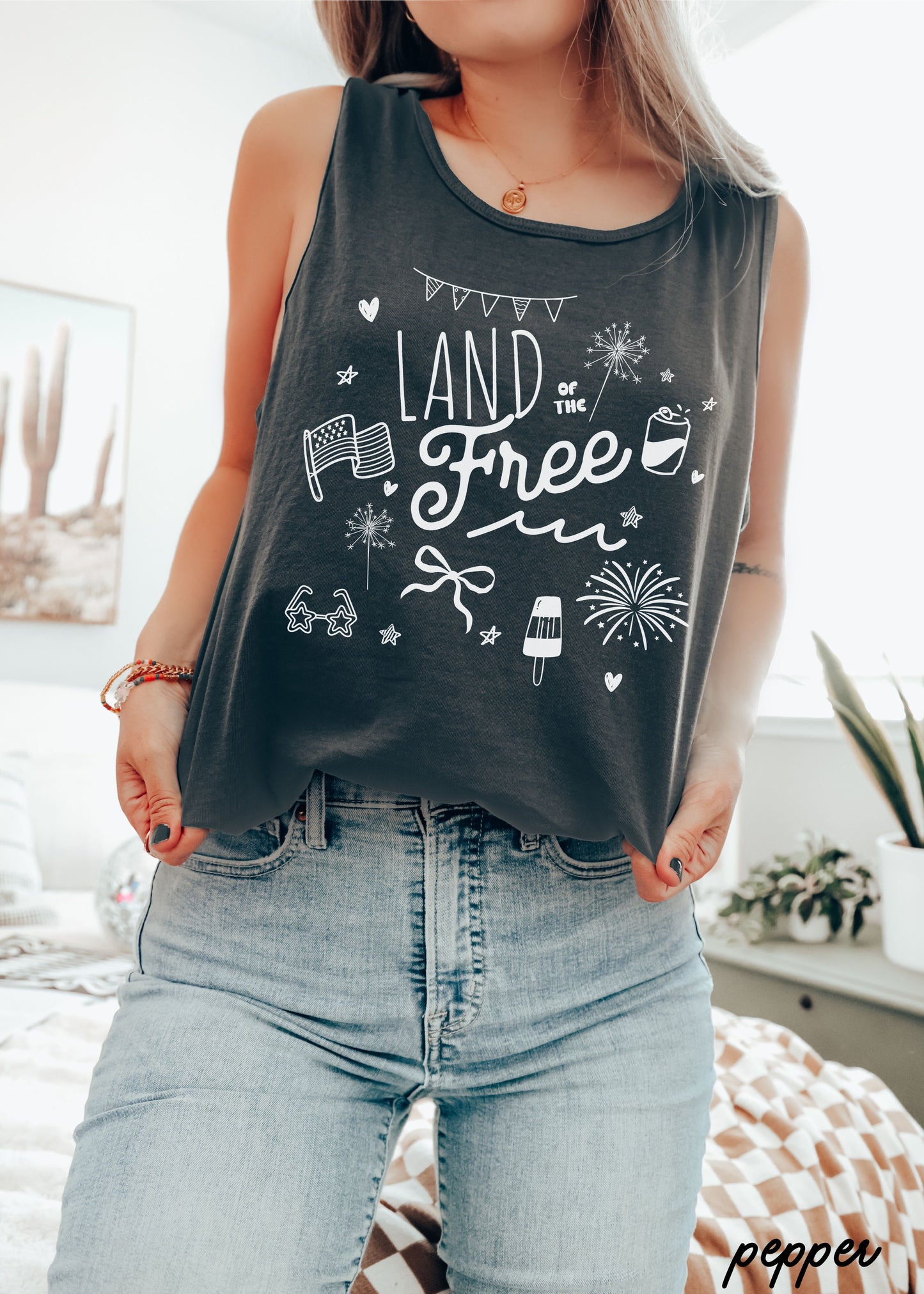Land of the Free Doodle Tank *3 Colors (S-3X)