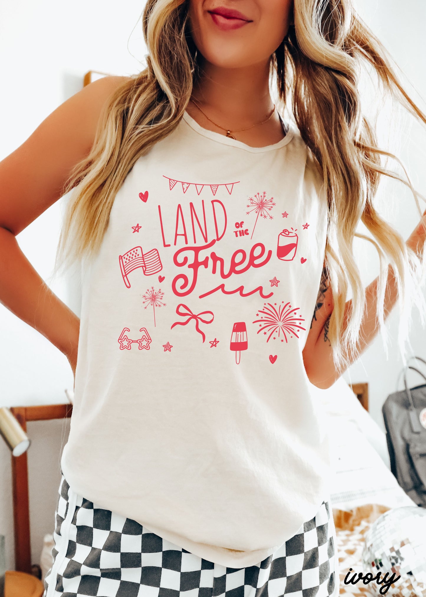 Land of the Free Doodle Tank *3 Colors (S-3X)