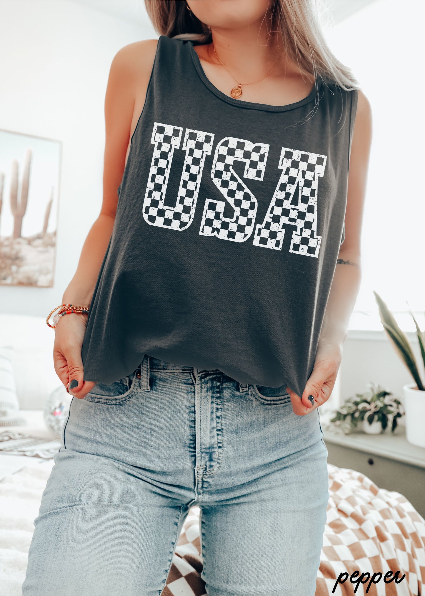 Checkered USA Tank *4 Colors (S-3X)