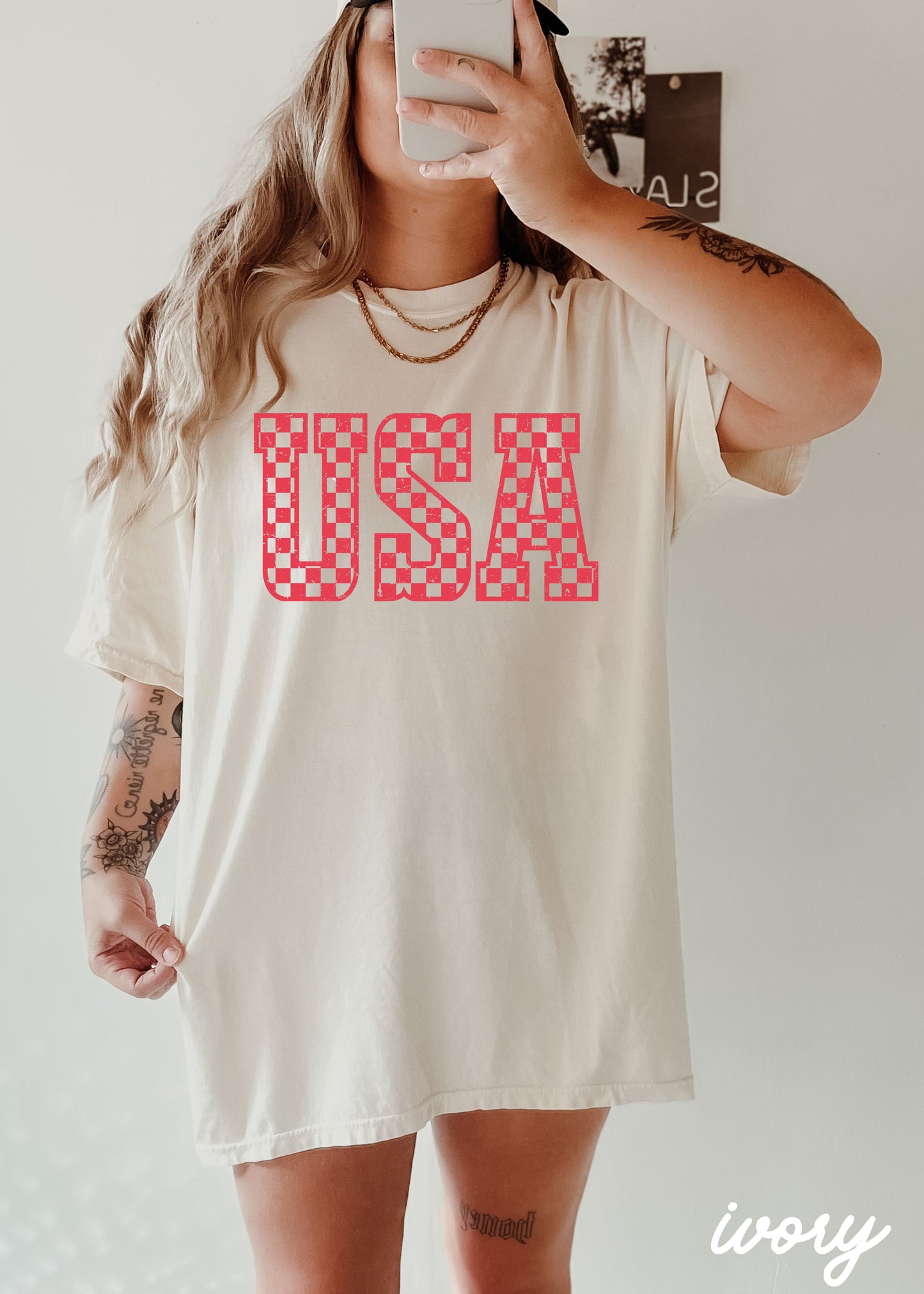 Checkered USA Tee *12 Colors (S-3X)