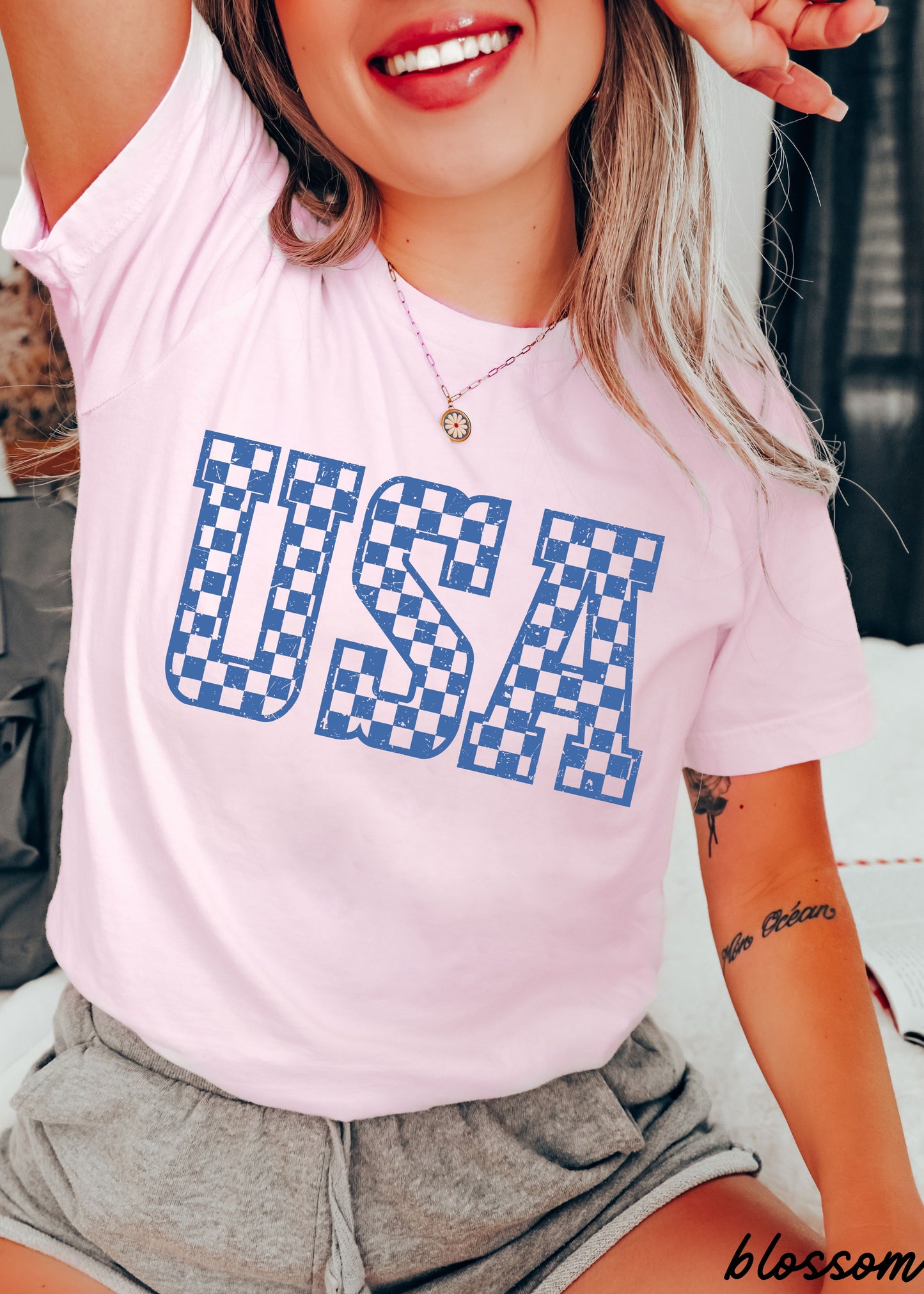Checkered USA Tee *12 Colors (S-3X)