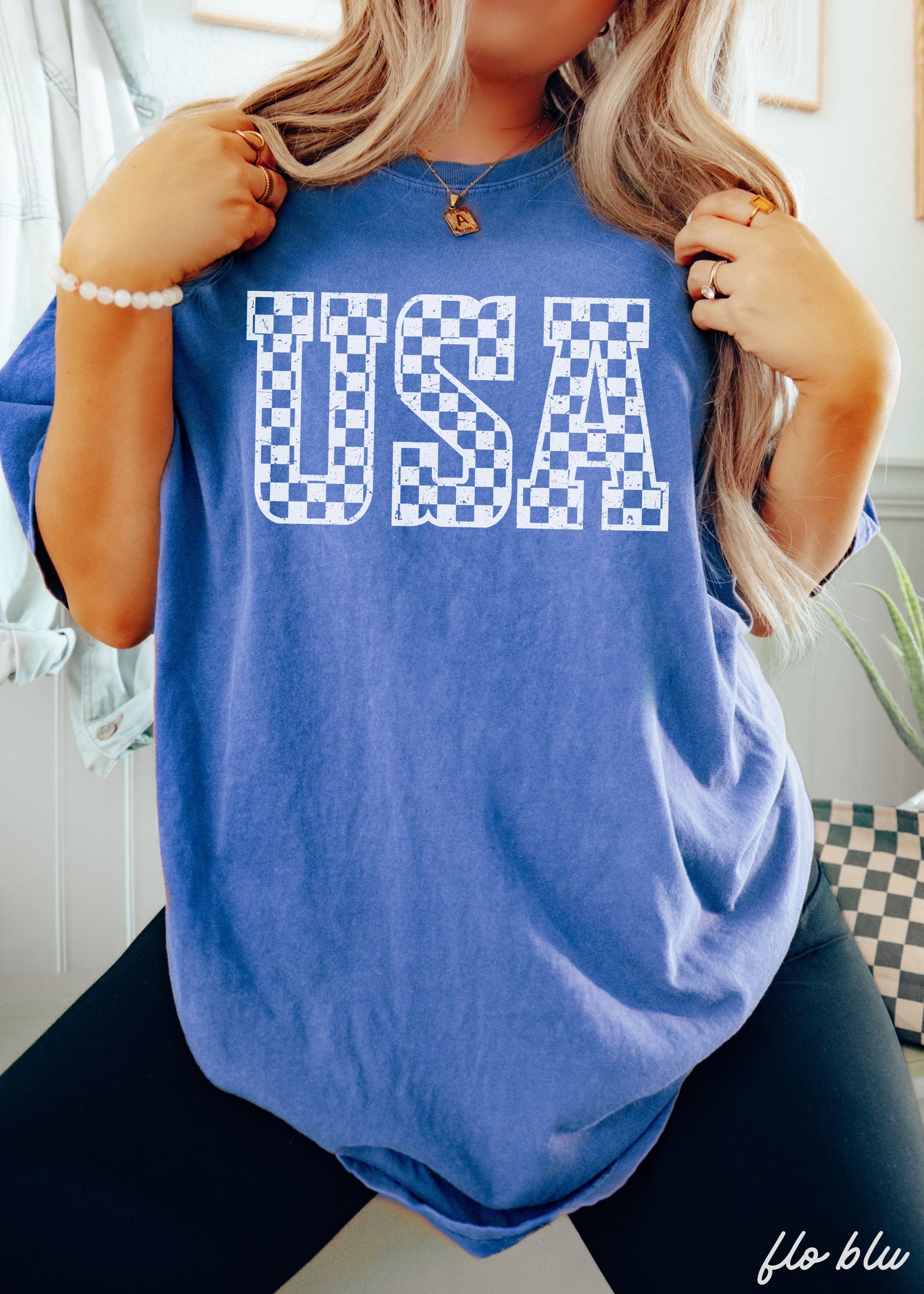 Checkered USA Tee *12 Colors (S-3X)