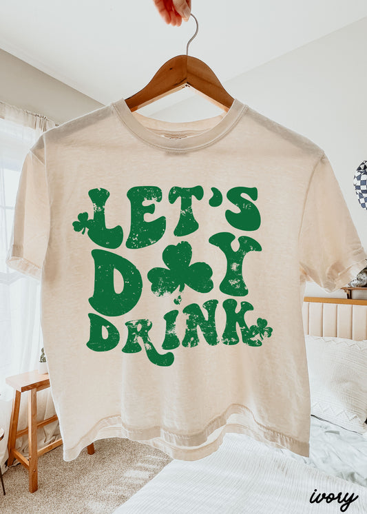 Let's Day Drink Clovers CROP Tee *Ivory (S-2X)
