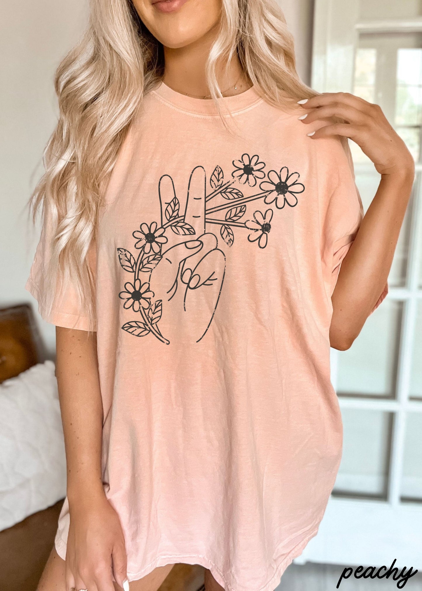 Floral Hand Peace Sign Tee *21 Colors (S-3X)