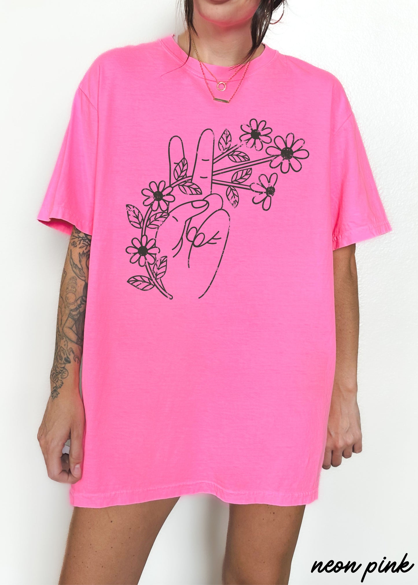 Floral Hand Peace Sign Tee *21 Colors (S-3X)