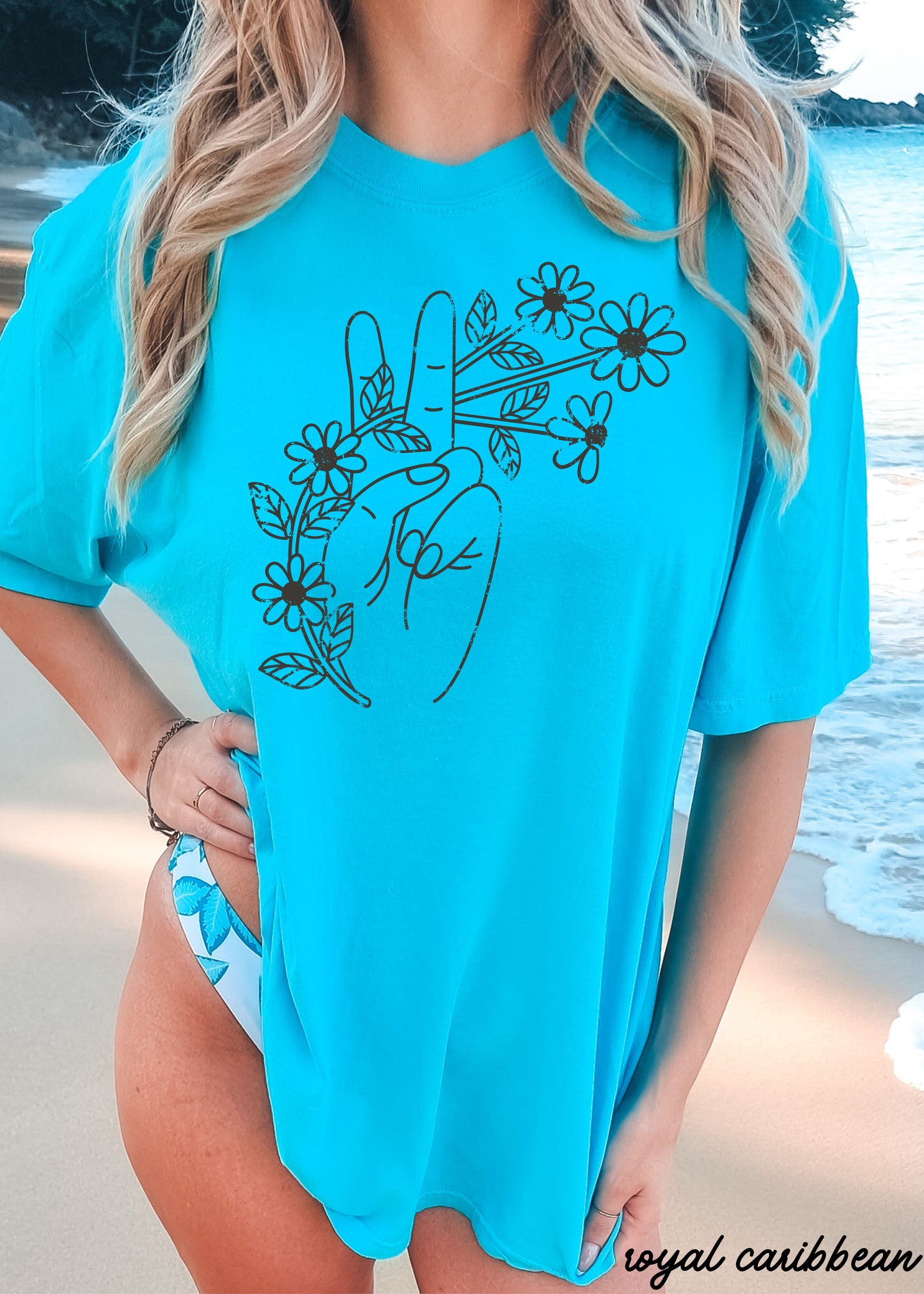 Floral Hand Peace Sign Tee *21 Colors (S-3X)