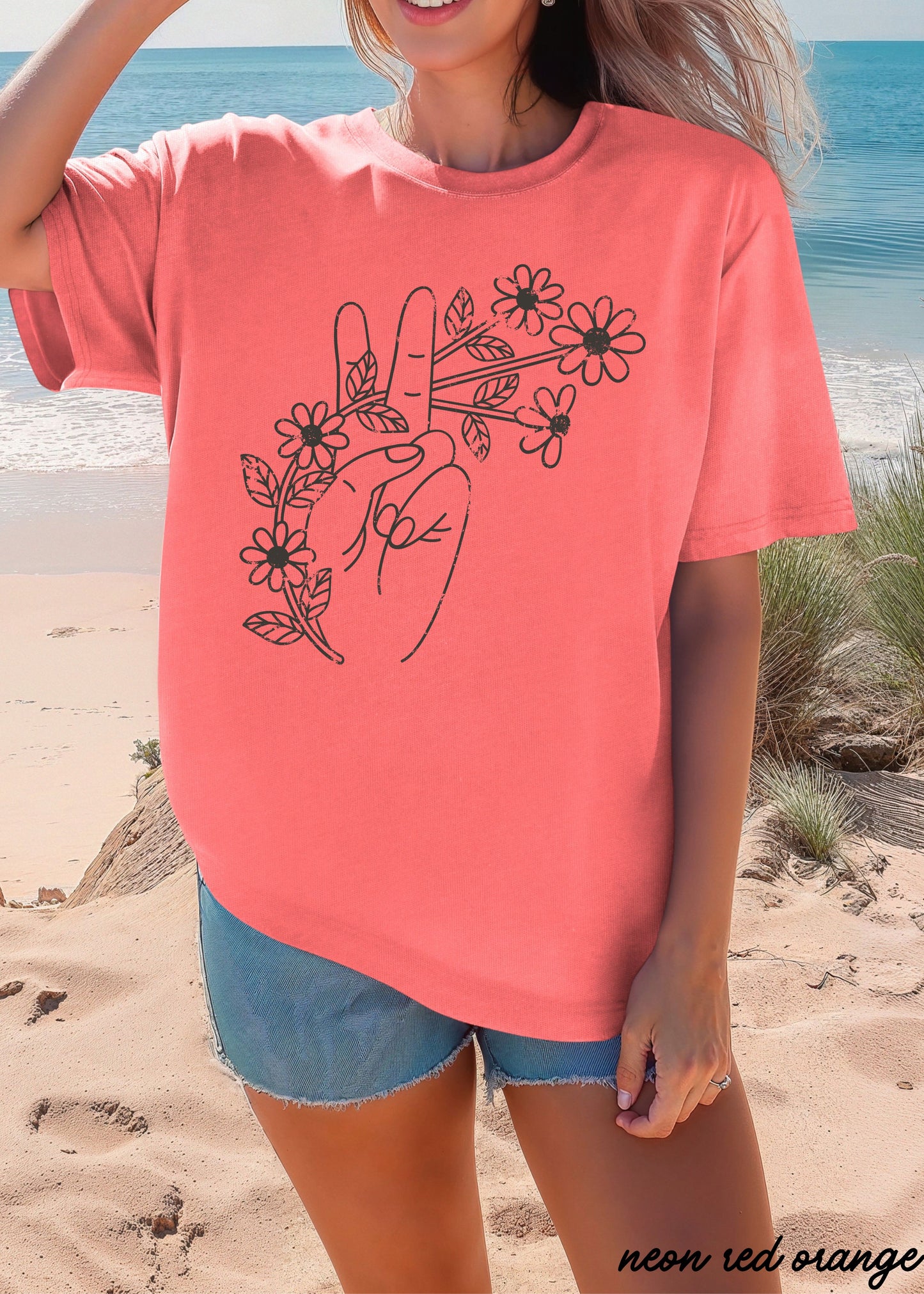 Floral Hand Peace Sign Tee *21 Colors (S-3X)