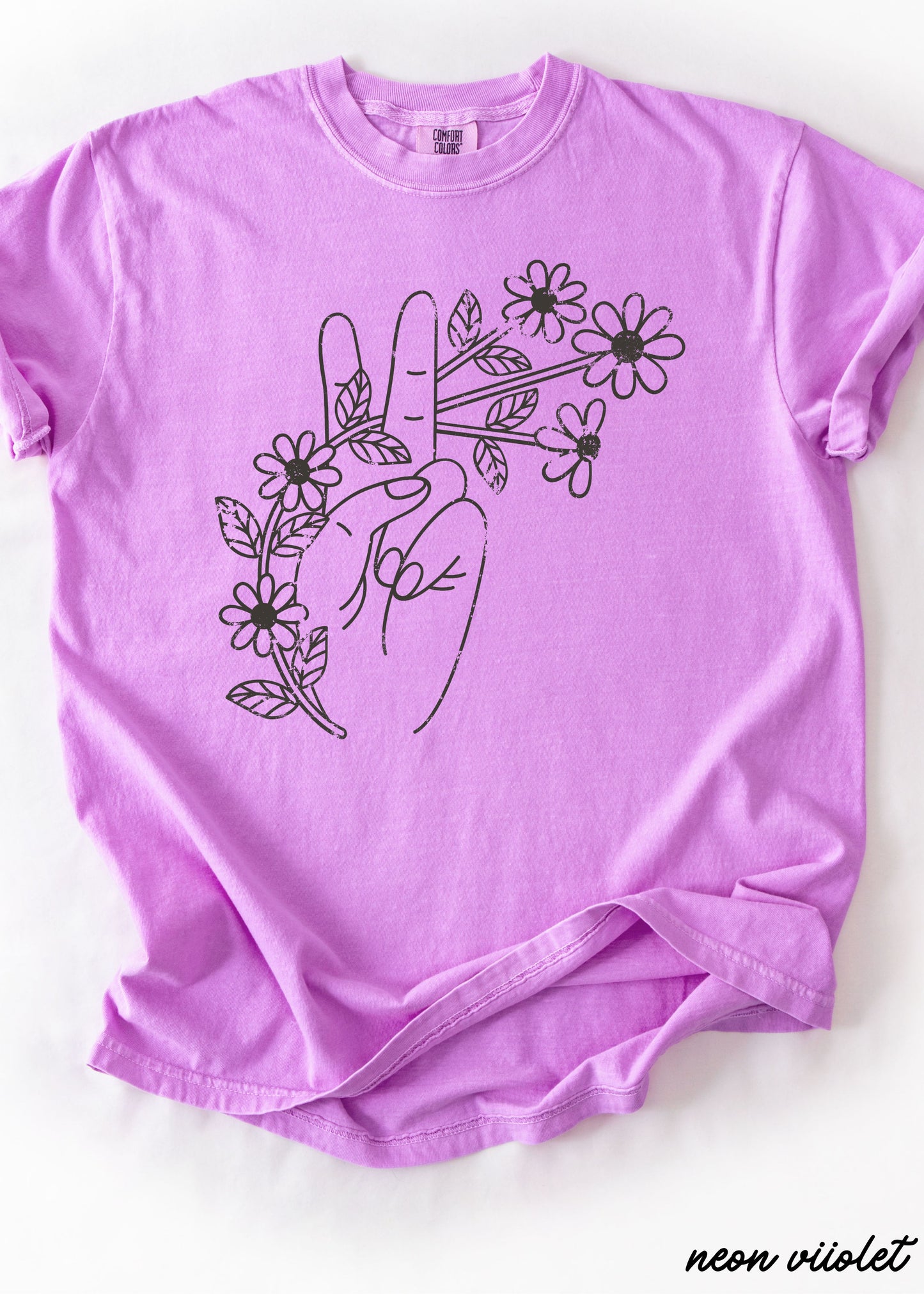 Floral Hand Peace Sign Tee *21 Colors (S-3X)