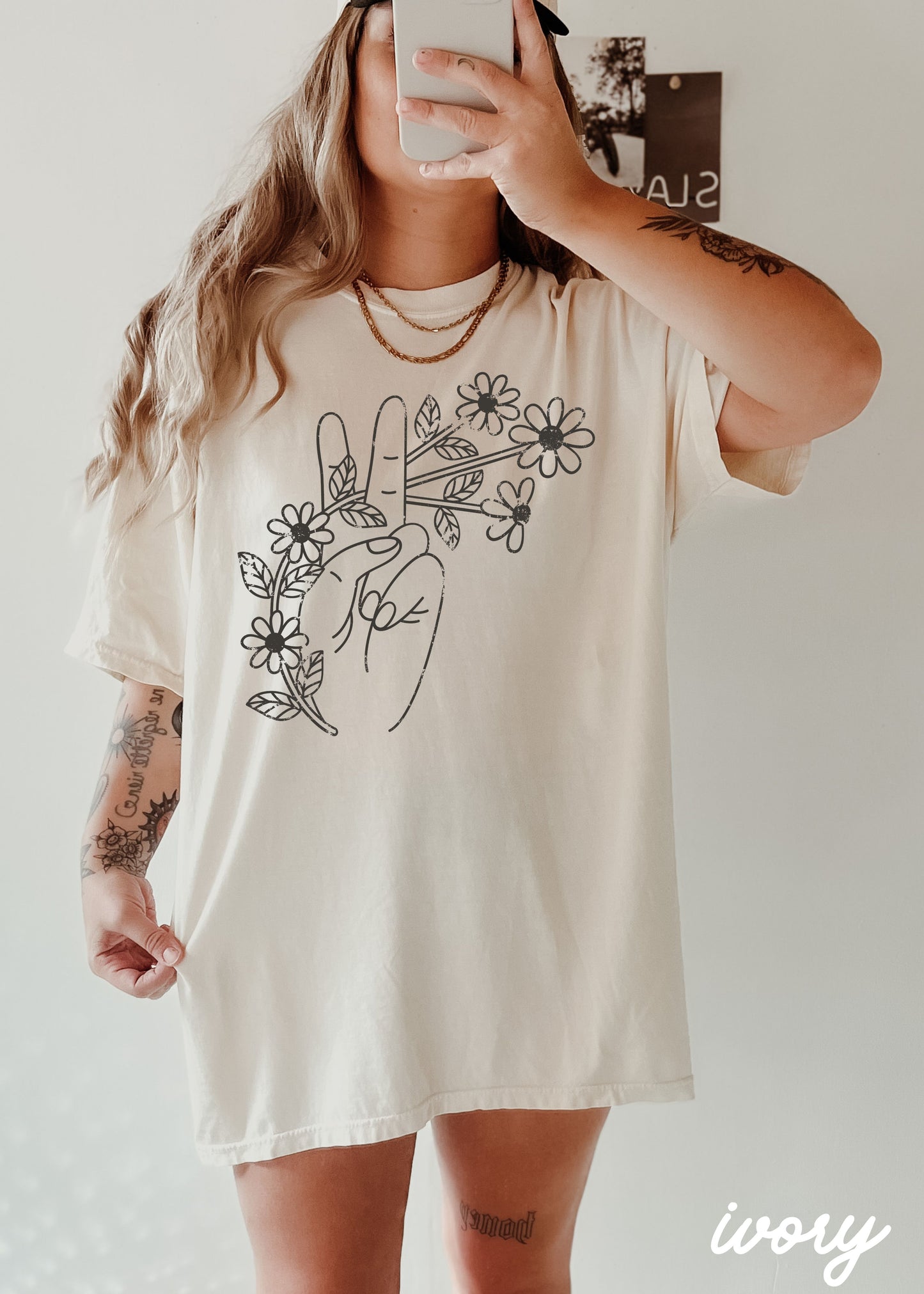 Floral Hand Peace Sign Tee *21 Colors (S-3X)