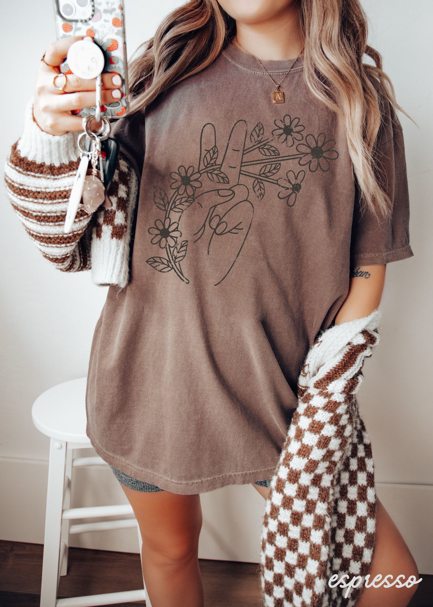 Floral Hand Peace Sign Tee *21 Colors (S-3X)