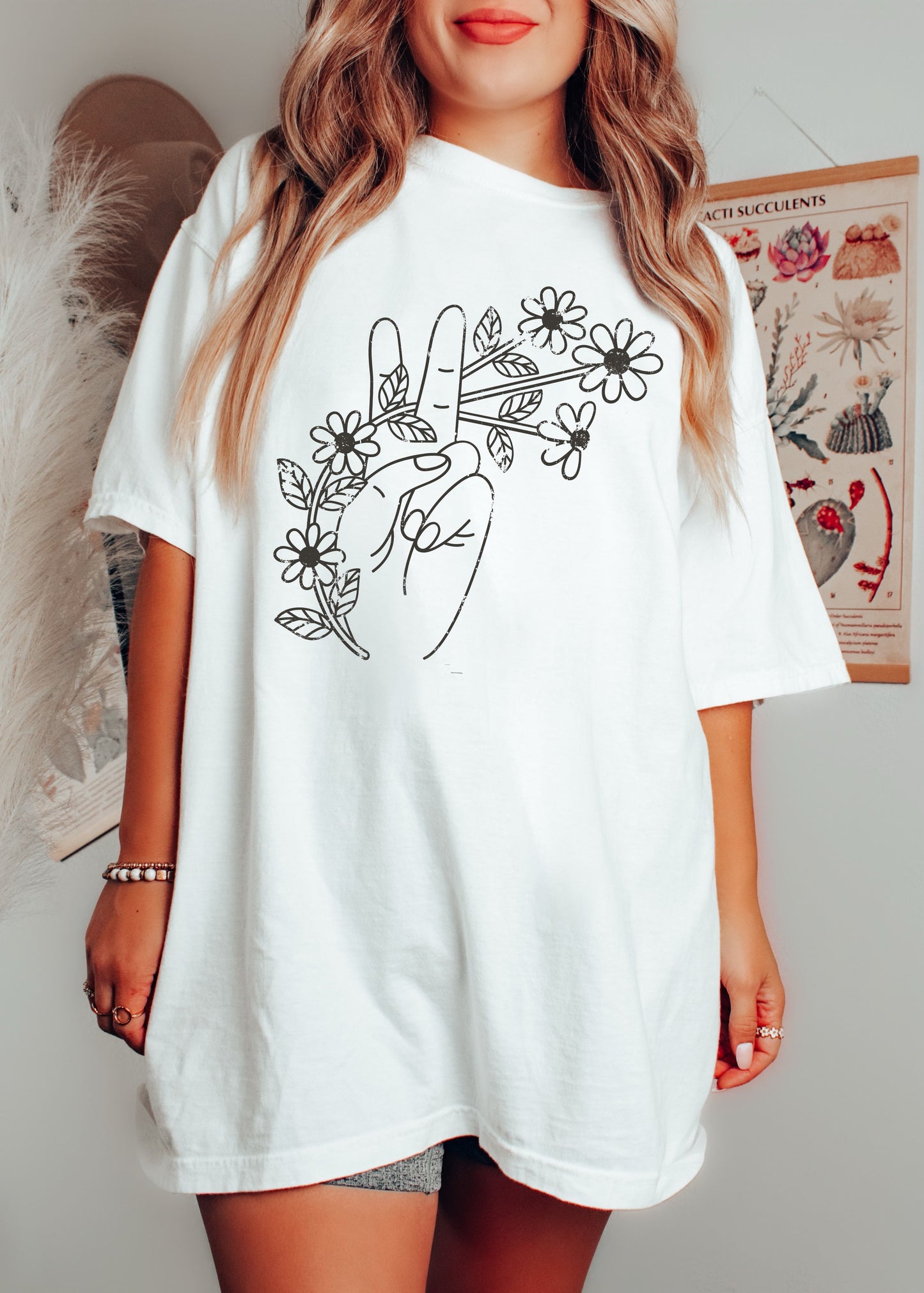 Floral Hand Peace Sign Tee *21 Colors (S-3X)