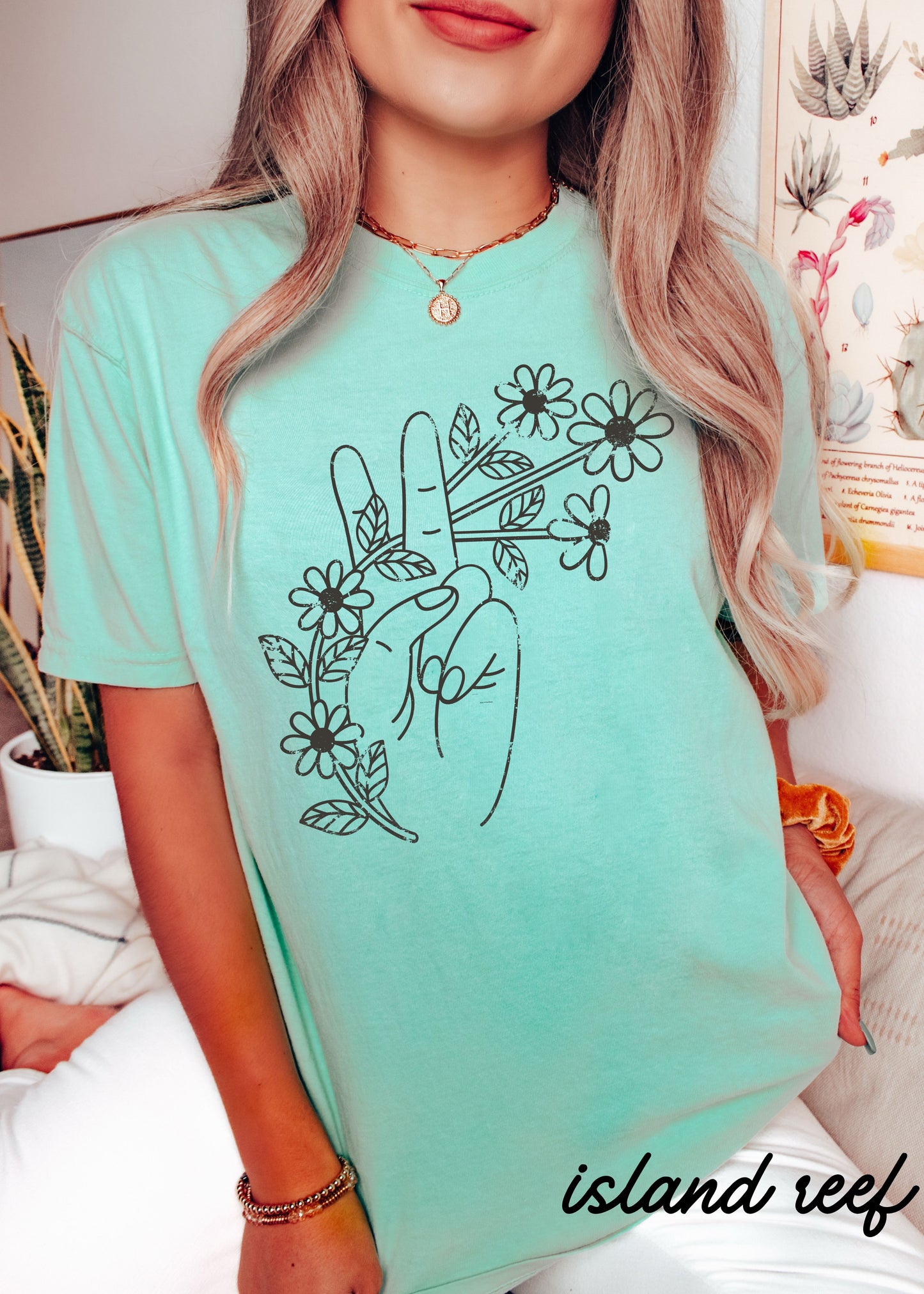 Floral Hand Peace Sign Tee *21 Colors (S-3X)