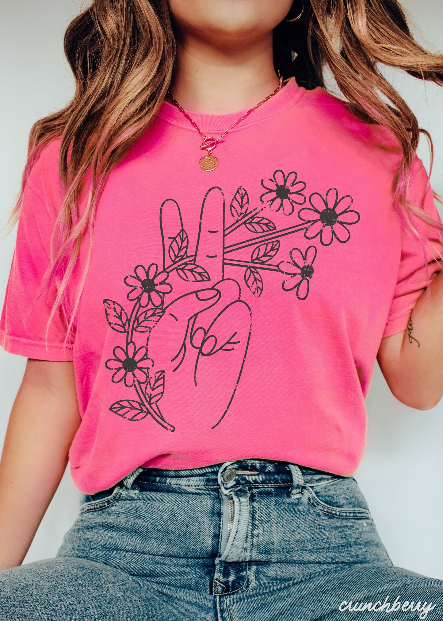 Floral Hand Peace Sign Tee *21 Colors (S-3X)