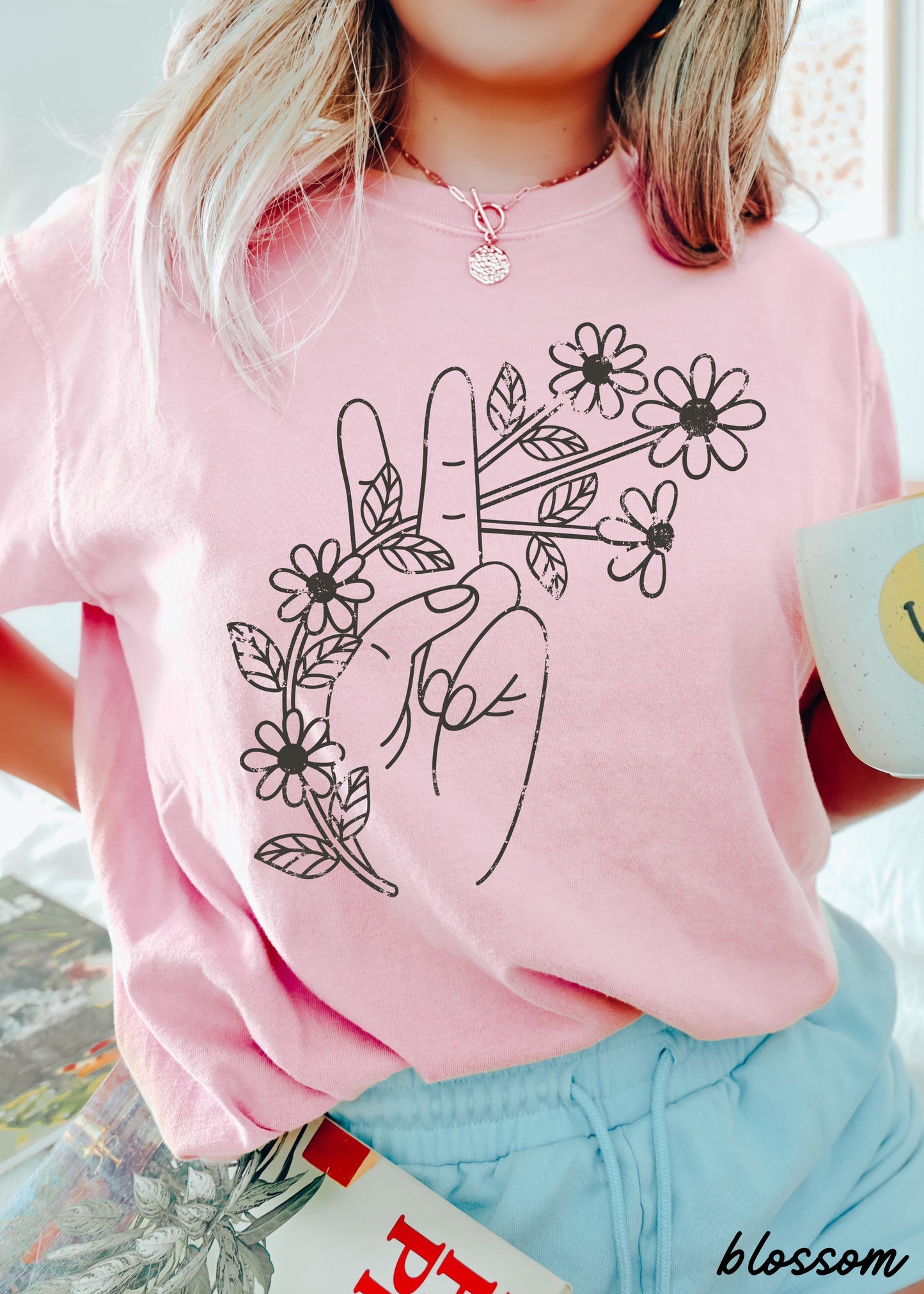 Floral Hand Peace Sign Tee *21 Colors (S-3X)