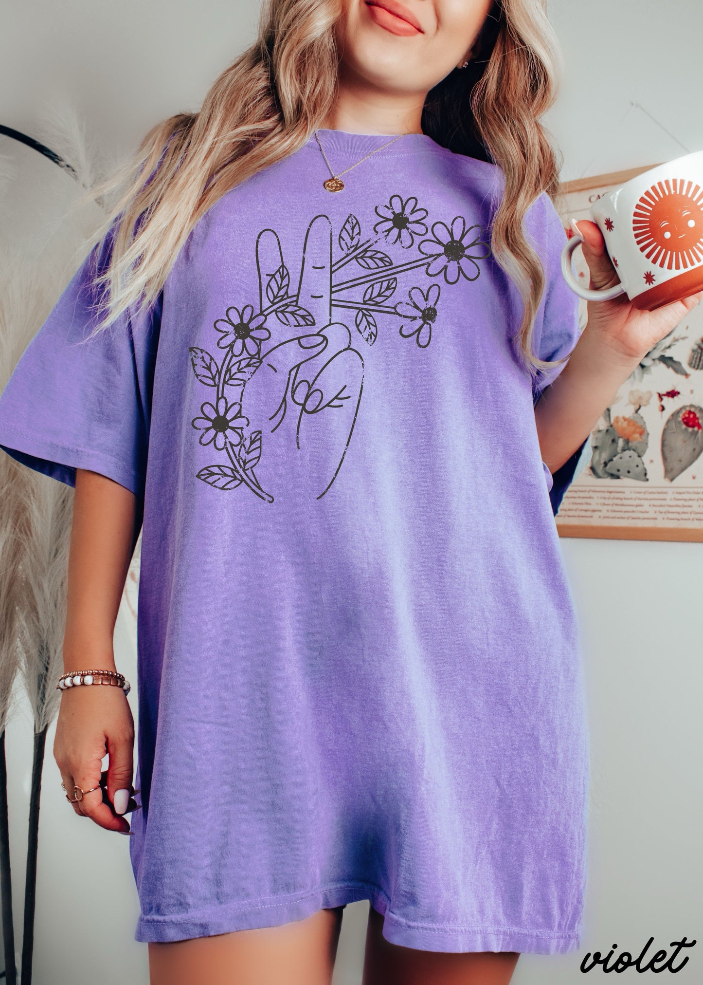 Floral Hand Peace Sign Tee *21 Colors (S-3X)