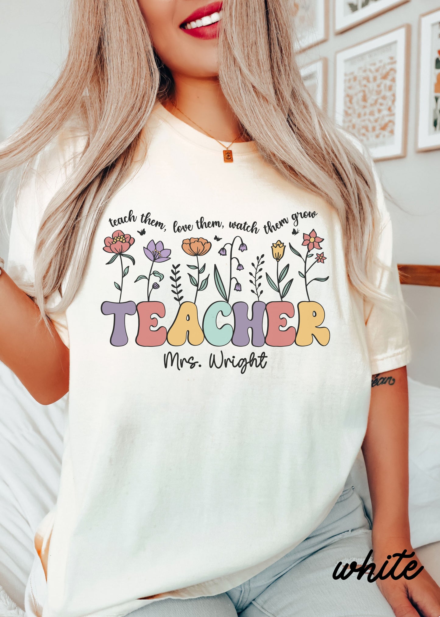 *Personalized Floral Teacher Tee *9 Colors (S-4X)