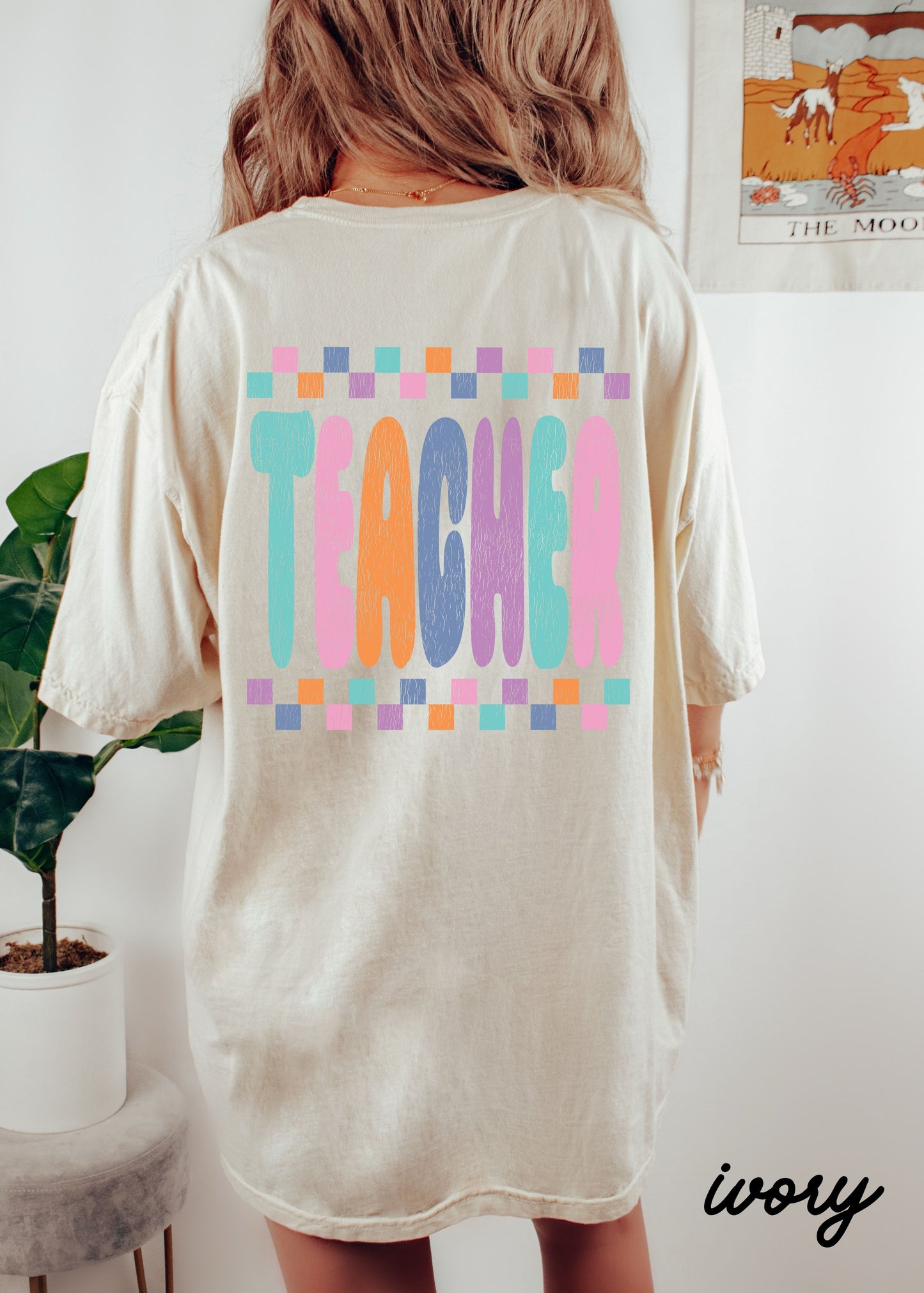 *Checkered Teacher Back Print Tee *6 Colors (S-4X)