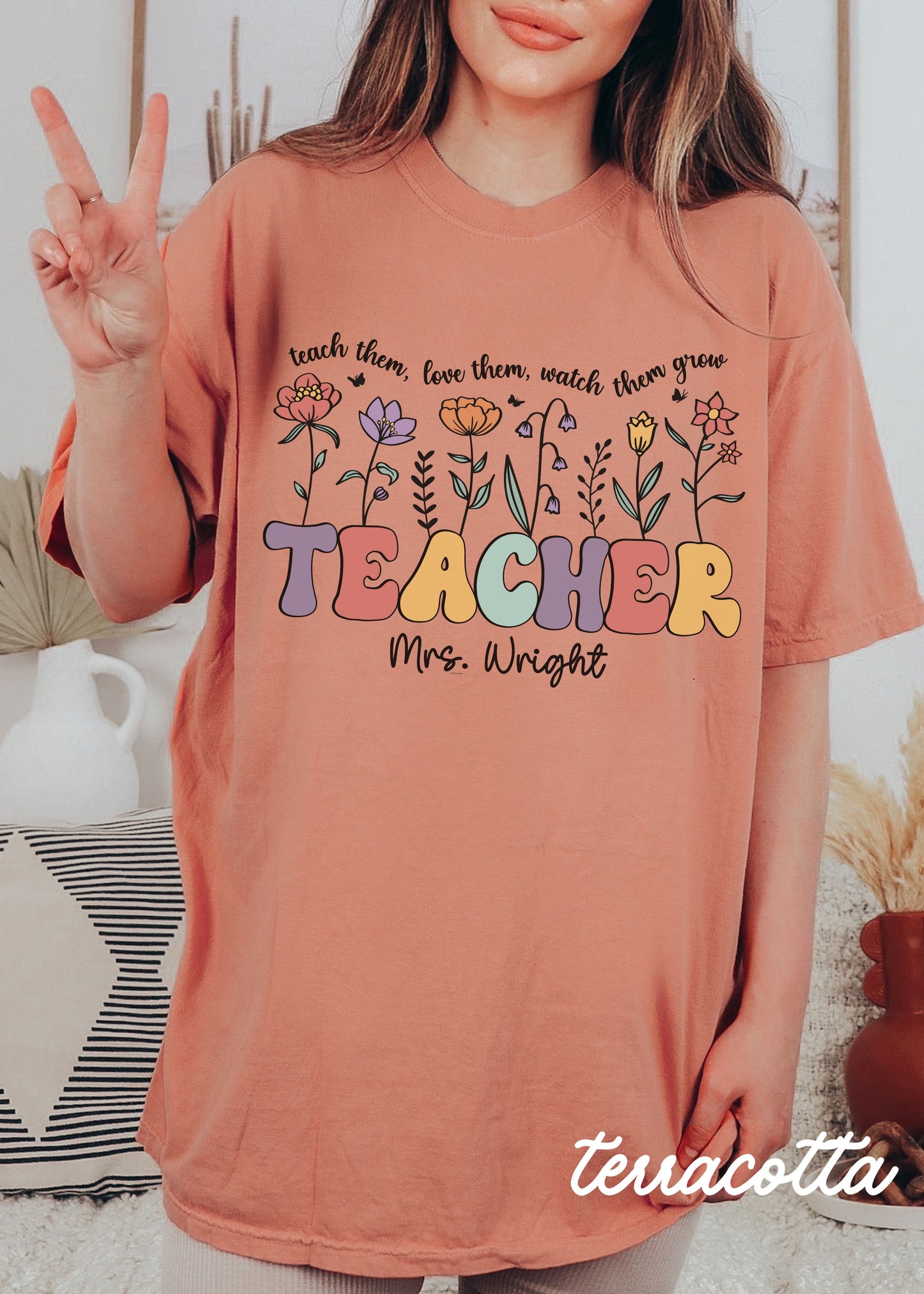 *Personalized Floral Teacher Tee *9 Colors (S-4X)