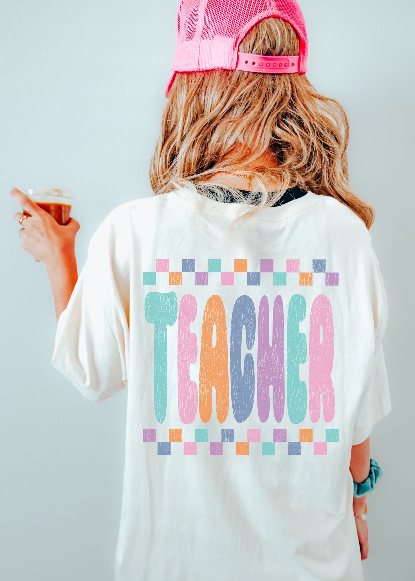 *Checkered Teacher Back Print Tee *6 Colors (S-4X)