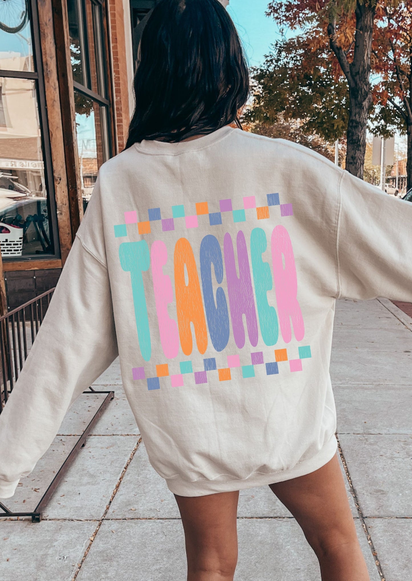 *Checkered Teacher Sweatshirt Back Print *4 Colors (S-5X)